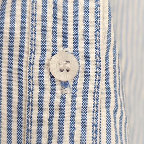 Garage Tops - Garage Blue and White Soft Cotton Fitted Button Up Long Sleeve Collared Shirt